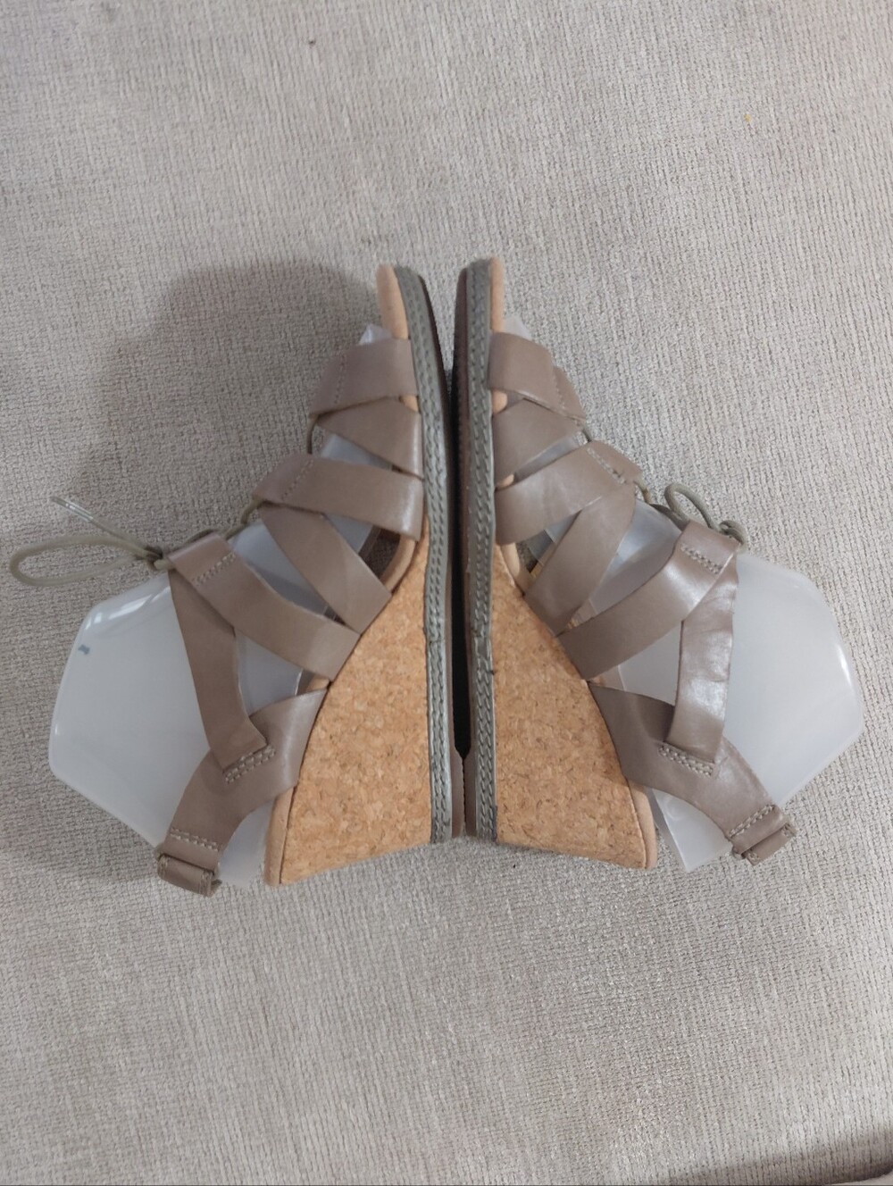 Clarks Taupe Lace-Up Wedge Sandals - Picture 2 of 13